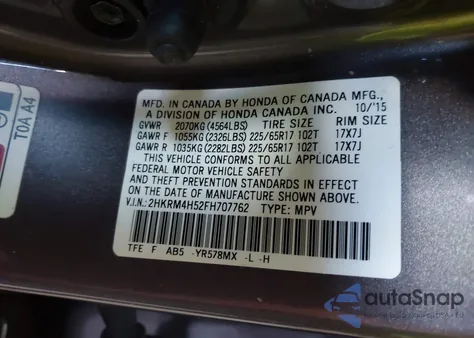 2015 Honda Cr-V Ex из США, поврежденный, VIN 2HKRM4H52FH707762